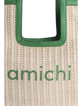 Shopper AMICHI natual bordes verde logo