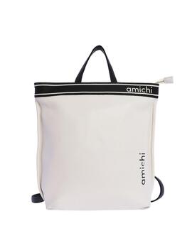 Mochila AMICHI piel marfil-negro letras