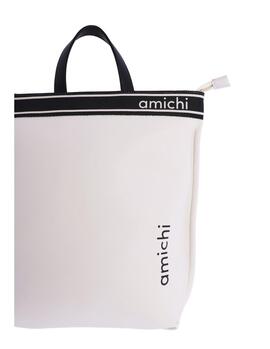 Mochila AMICHI piel marfil-negro letras