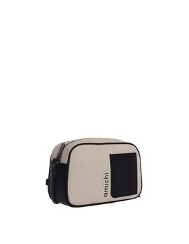 Bandolera AMICHI beige-negro logo perforado