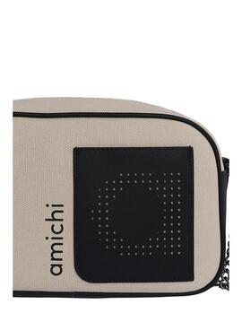 Bandolera AMICHI beige-negro logo perforado