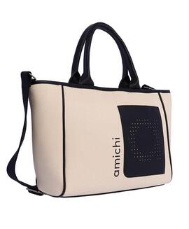 Bolso AMICHI mano beige-negro logo perforado