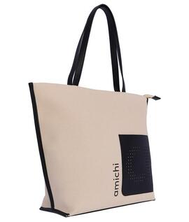 Shopper AMICHI beige-negro logo perforado