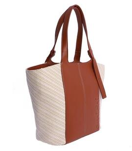 Bolso AMICHI piel camel tejido natural de lados