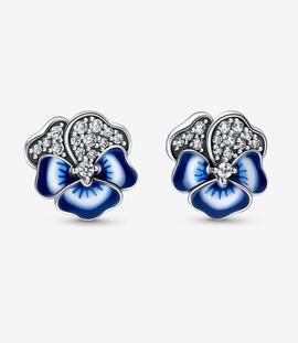 Pendientes PANDORA Flor Pensamiento Azul