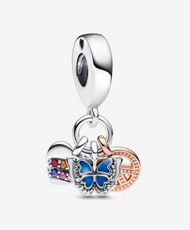 Charm PANDORA Corazón Arcoíris en Dos Tonos, Mariposa y Paz