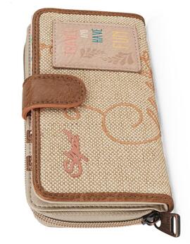 Cartera SKAPT tela boton/ cremalle beige estamp