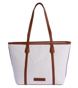 Shopper DON ALGODON  blanco logo tiras cognac