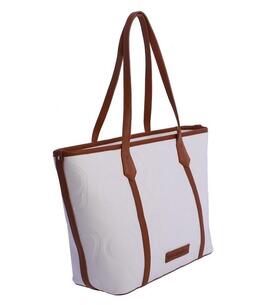 Shopper DON ALGODON  blanco logo tiras cognac