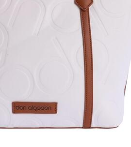 Shopper DON ALGODON  blanco logo tiras cognac