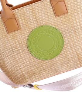 Bolso DON ALGODON piel color cognac logo verde