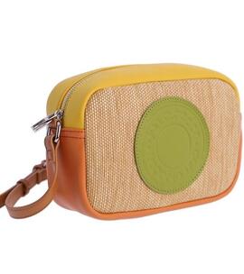 Bandolera DON ALGODON piel logo verde y amarillo