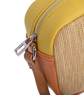 Bandolera DON ALGODON piel logo verde y amarillo