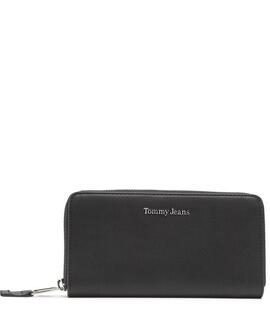 Cartera TOMMY negra cremallera logo plateado