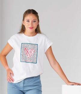 Camiseta AMICHI blanca corazon coral