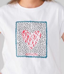 Camiseta AMICHI blanca corazon coral