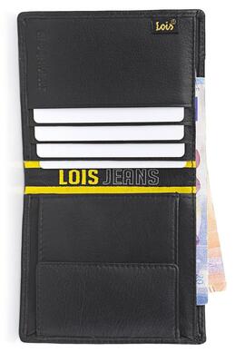 Cartera LOIS  piel negra logo amarillo