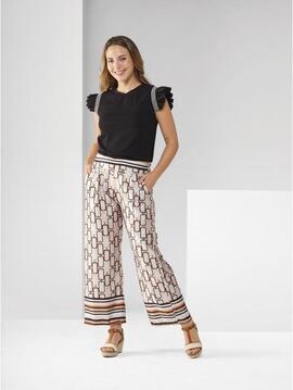 Pantalon AMICHI flojo beig estampado