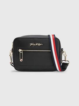 Bolso TOMMY  bandolera piel negro logo letras dorado