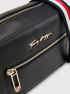 Bolso TOMMY  bandolera piel negro logo letras dorado