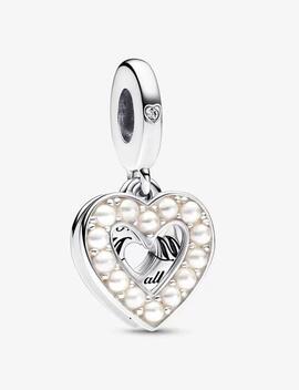 Charm PANDORA  Doble Corazón Blanco Anacarado