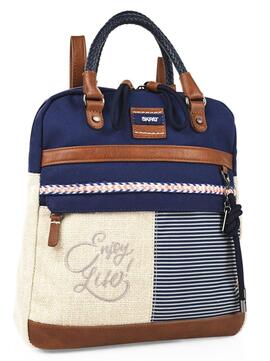 Mochila SKAPT tela beige/ azul rayas