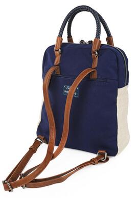 Mochila SKAPT tela beige/ azul rayas