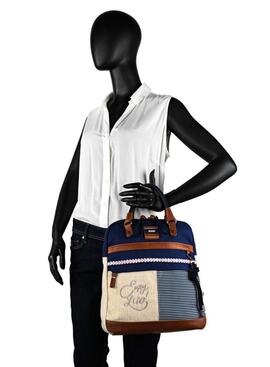 Mochila SKAPT tela beige/ azul rayas