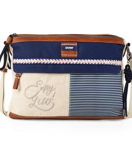 Bolso SKAPT genova tela beige y azul rayas