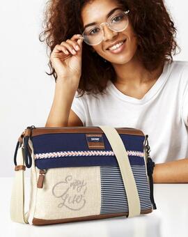 Bolso SKAPT genova tela beige y azul rayas