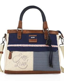 Bolso SKAPT Genova tela rayas azul y beige