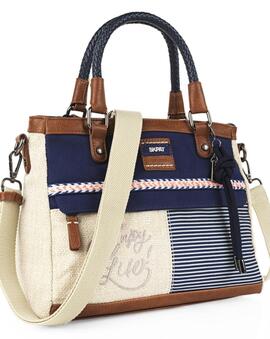 Bolso SKAPT Genova tela rayas azul y beige