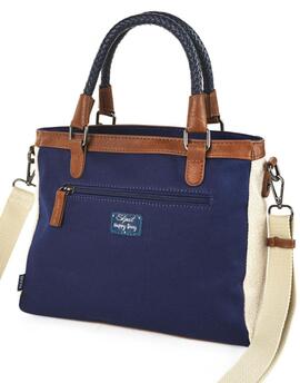 Bolso SKAPT Genova tela rayas azul y beige