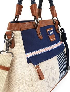 Bolso SKAPT Genova tela rayas azul y beige