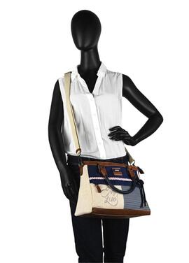 Bolso SKAPT Genova tela rayas azul y beige