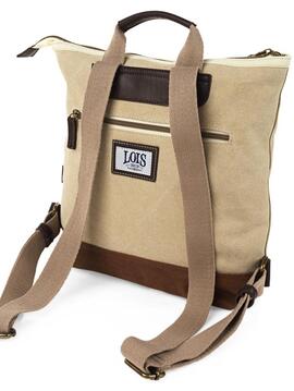 Mochila LOIS  tela beige  logo letras