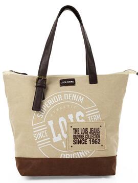 Shopper LOIS  tela beige/marron estamp logo