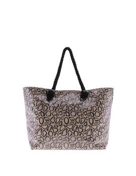 Bolso playa AMICHI Serviliana natural estampado negro logo