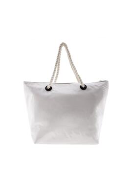 Bolso playa AMICHI  blanco letras logo negra/verde