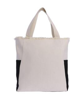 Bolso de playa AMICHI blanco/negro flecos logo med