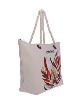 Bolso playa AMICHI Oasis beig logo y flores medio