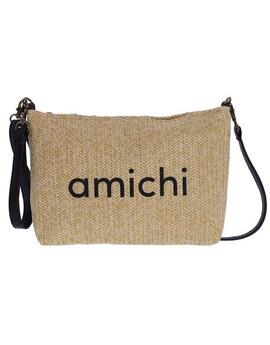 Bolso AMICHI  mano natural cremallera logo negro