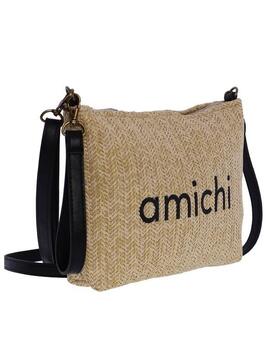 Bolso AMICHI  mano natural cremallera logo negro