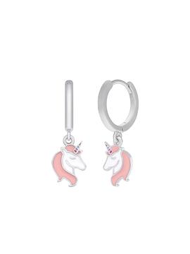 Aros MAREA plata unicornio esmalte rosa y blanco