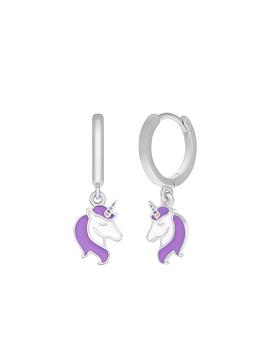 Aros MAREA plata unicornio esmalte blanco y lila