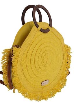 Bolso AMICHI paja asas redondas madera