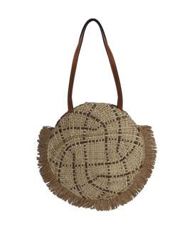 Bolso AMICHI paja natural/marron redondo