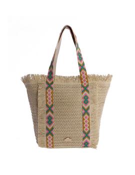 Shopper DON ALGODON natural flecos cinta colores