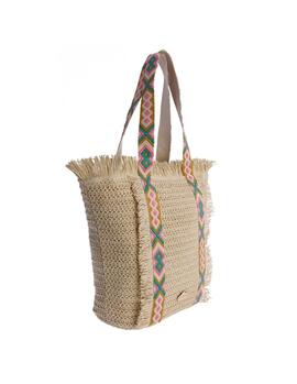 Shopper DON ALGODON natural flecos cinta colores