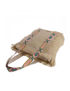 Shopper DON ALGODON natural flecos cinta colores
